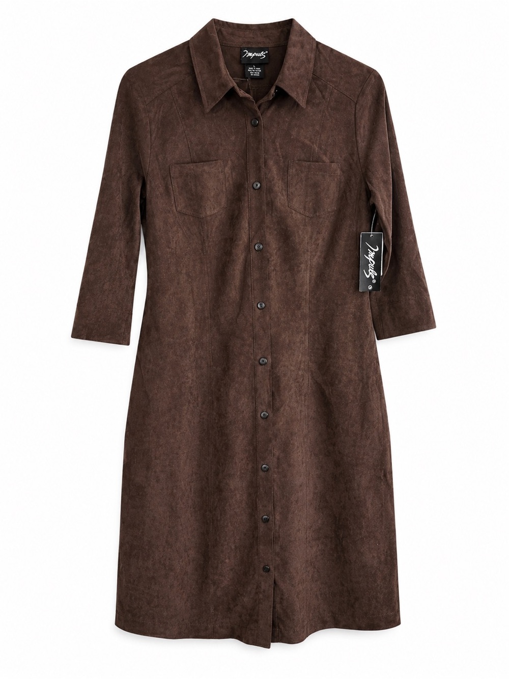 NWT H&M Impuls Women Faux Suede Shirt Dress Brown Button Front Size L